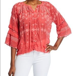 Johnny Was Tay Tie Front Embroidered Eyelet Top